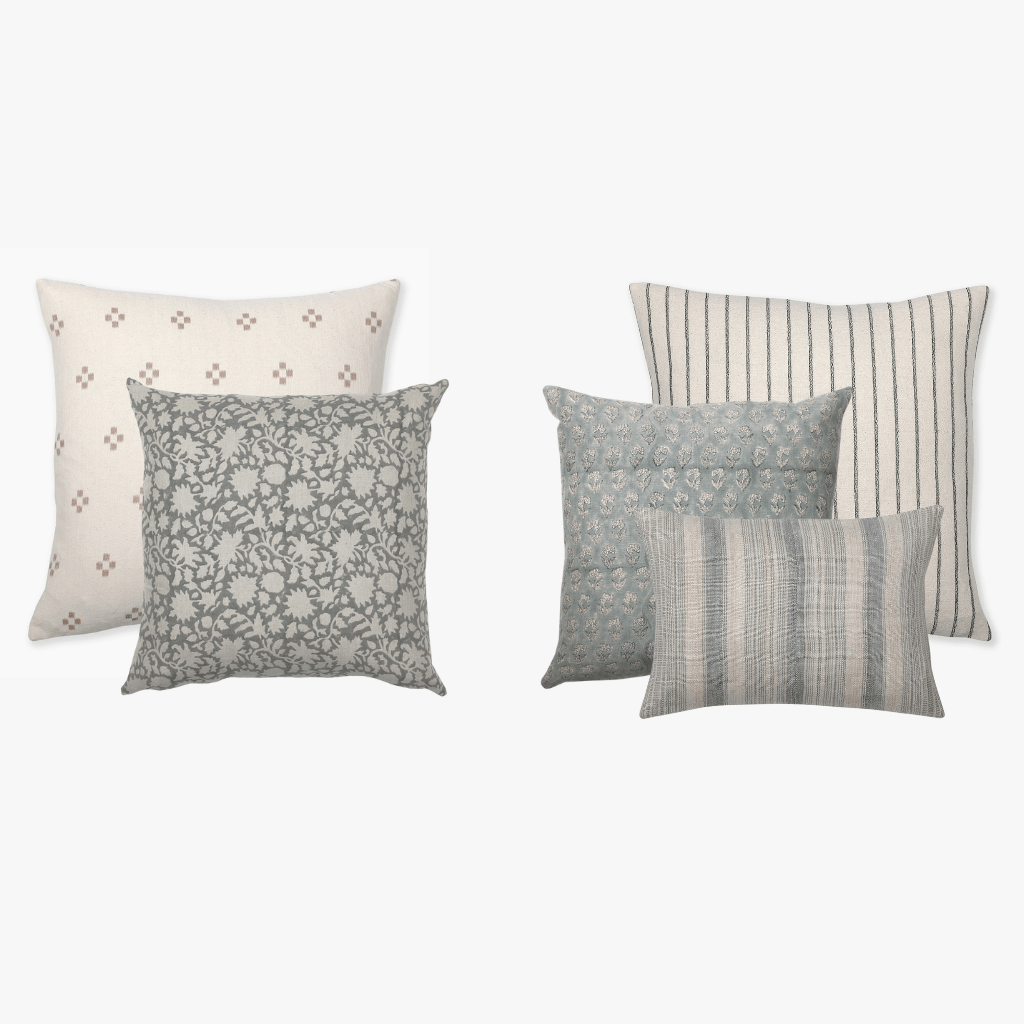 Pacific pillow combination from Colin and Finn with Dara, Sawyer, Winston, Eloise, and Felicity lumbar pillow covers.