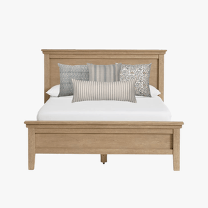 Pearl bed combination on a wood headboard bedroom mockup.