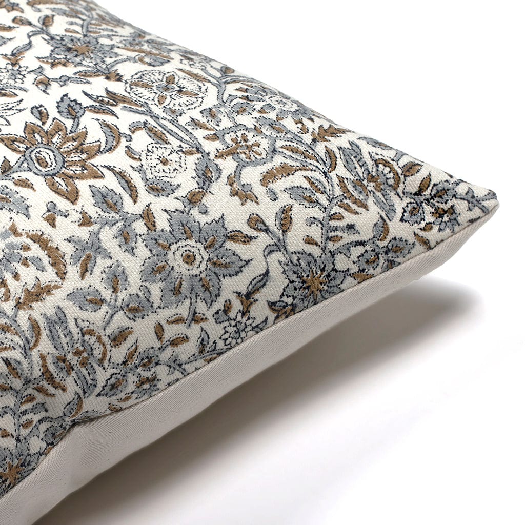 Upper corner of Penelope pillow cover from Colin and Finn showing ivory backing.