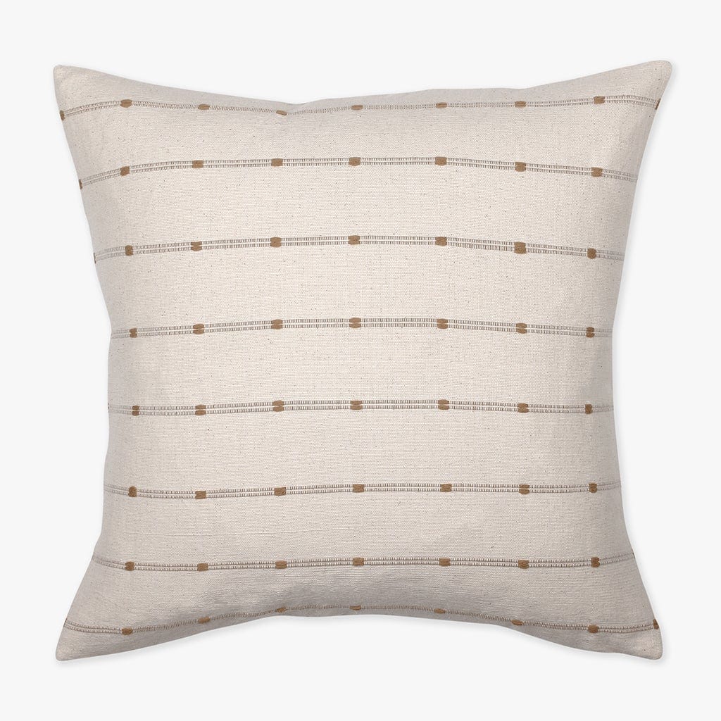 Rory pillow cover from Colin and Finn showing ivory cotton with rust horizontal stripes. 