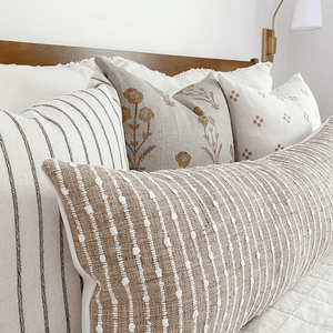 Closeup of Savanna pillow combination showing Winston, Remington, Dara, and Bardot lumbar.