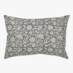 Sawyer lumbar pillow cover from Colin and Finn that is gray with natural linen ivy detailing.