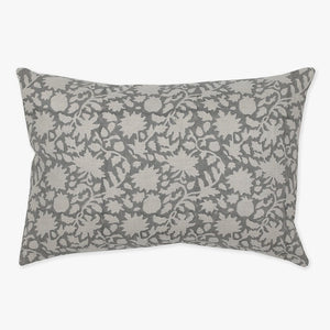 Sawyer lumbar pillow cover from Colin and Finn that is gray with natural linen ivy detailing.