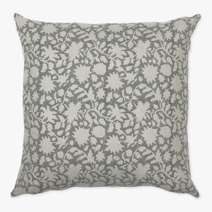 Colin and Finn Sawyer pillow cover featuring a charcoal gray indian floral blockprint design