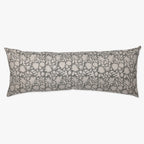 Sawyer long lumbar pillow cover featuring gray blockprint floral design from Colin and Finn