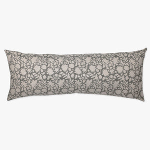 Sawyer long lumbar pillow cover featuring gray blockprint floral design from Colin and Finn