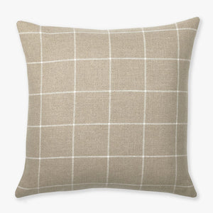 Wesley pillow cover from Colin and Finn showing taupe and white plaid front.