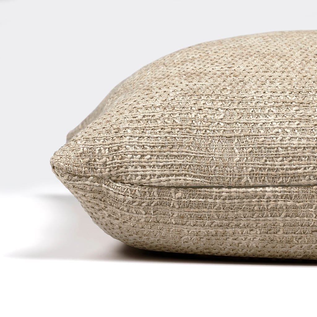 Side view of Weston pillow cover from Colin and Finn showing invisible zipper and same fabric on front and back of pillow.